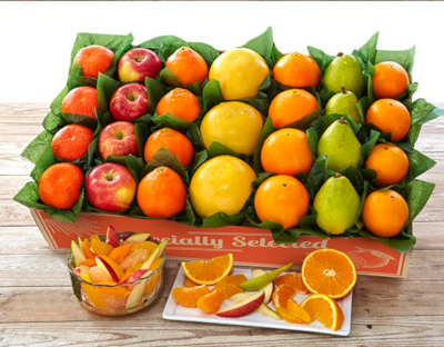 A colorful selection of seven premium fruits including apples, pears, oranges, grapefruit and tangerines.